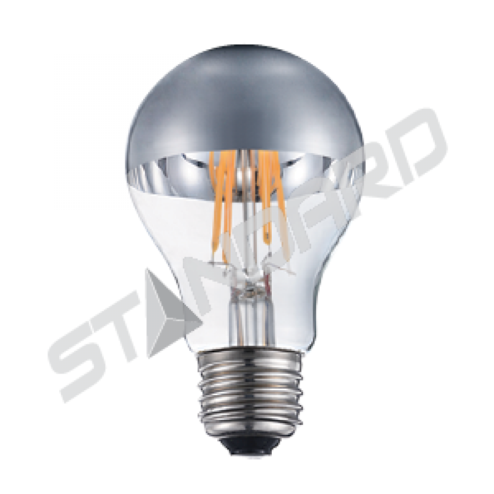 LED Filament Lamp A19 E26 Base 4W 120V 27K Half Mirror Oblic Dim Standar d