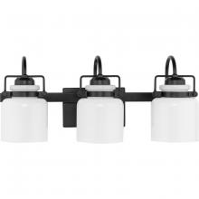  P300440-31M - Fessler Collection Three-Light Matte Black Opal Glass Farmhouse Bath Light