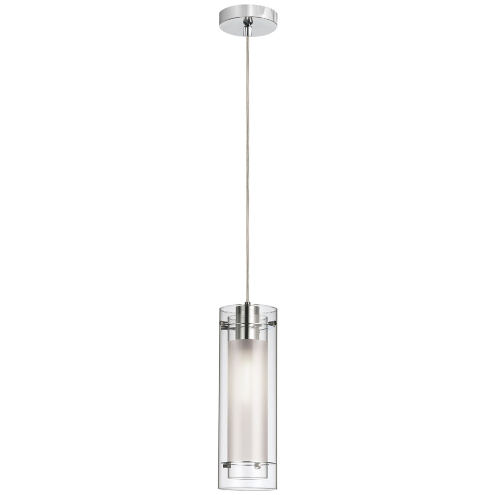 1 Light Pendant, Polished Chrome Finish, Clear Frosted Glass