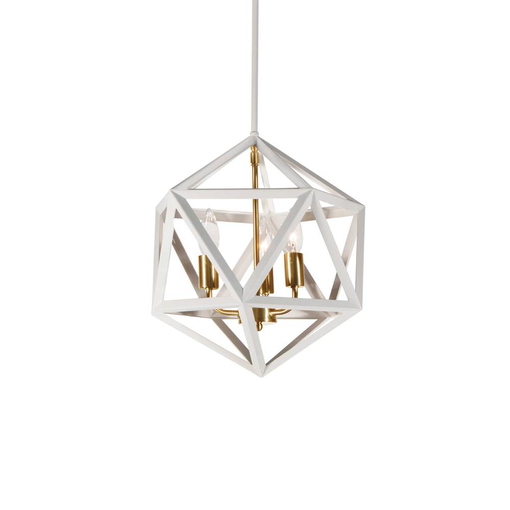 3 Light Chandelier, Matte White with Vintage Bronze Accents