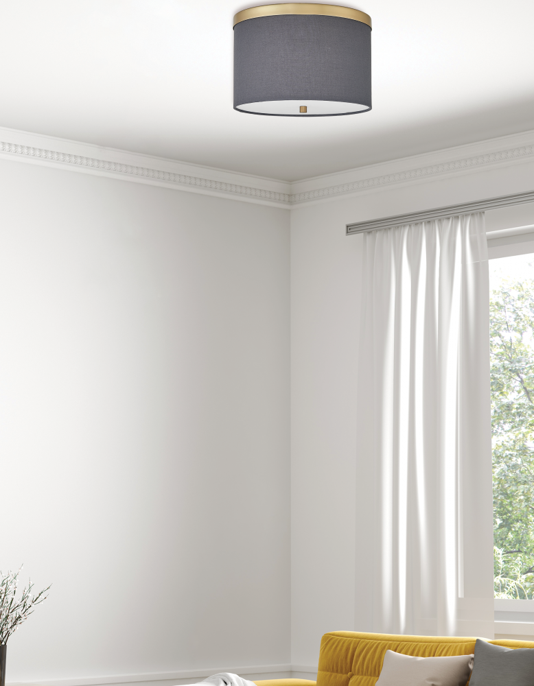 2 Light Flush Mount Matte Black with Grey Shade