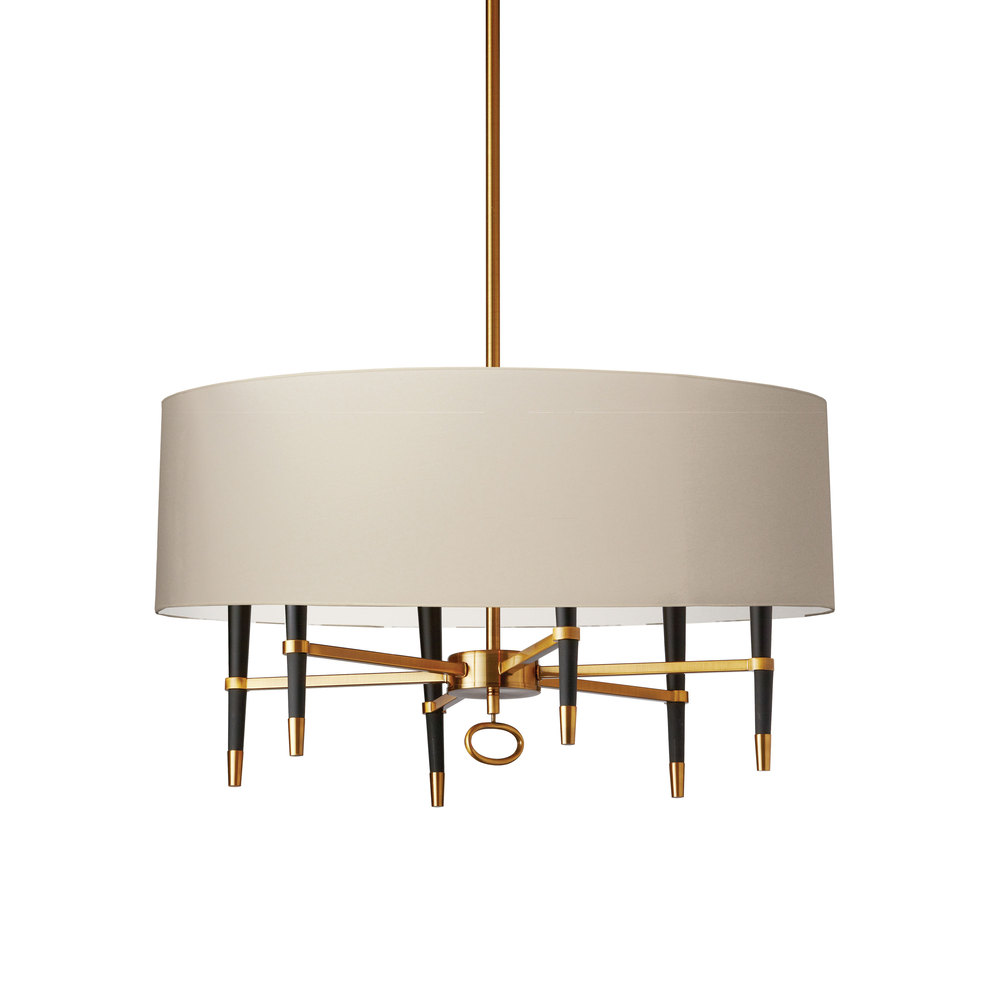 6LT Incandescent Chandelier, VB w/ Cream Shade