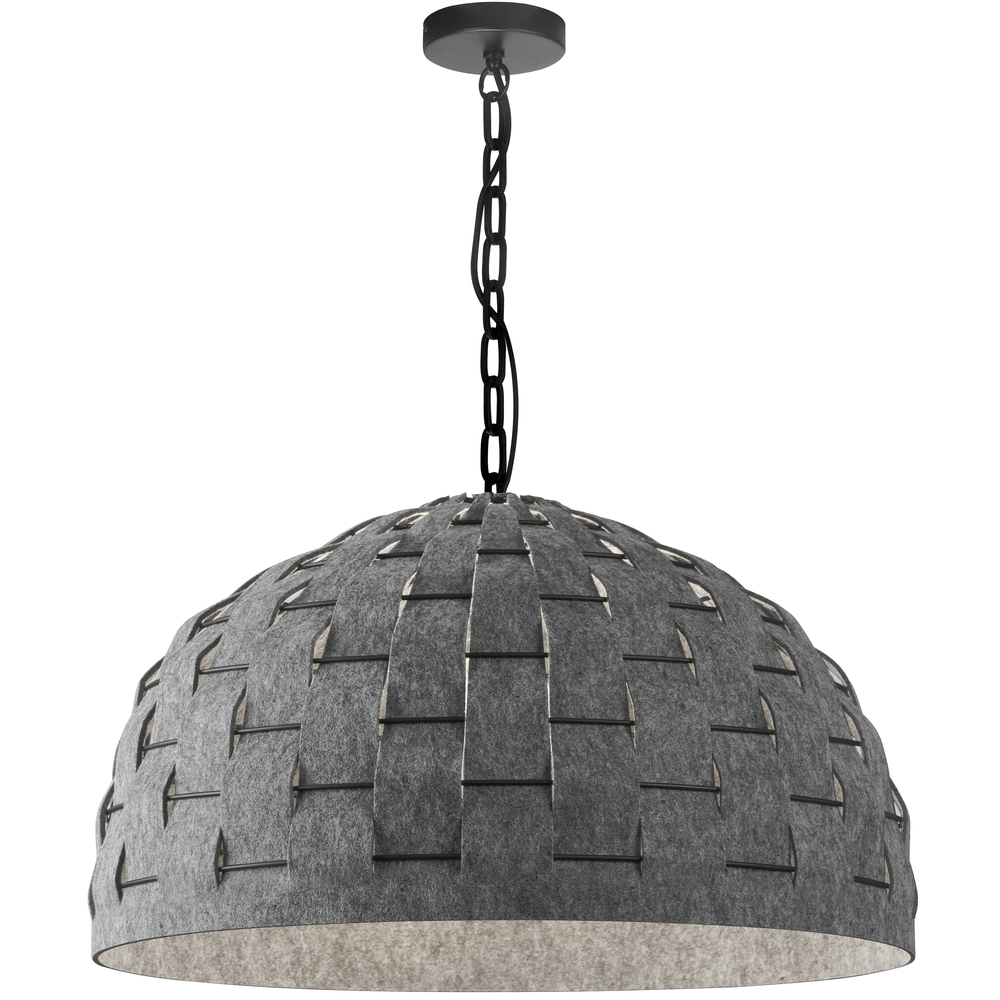 1 Light Incandescent Pendant, Matte Black with Grey Felt Shade