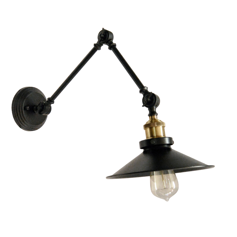 1 Light Incandescent Adjustable Wall Lamp, Black Finish