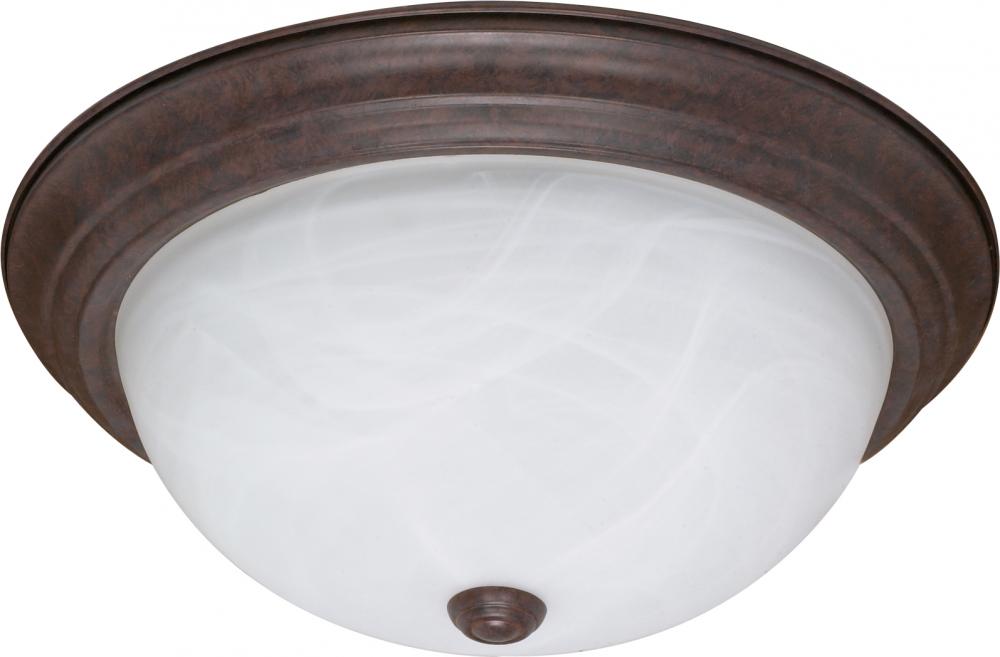 3 Light - 15" Flush with Alabaster Glass - Old Bronze Finish