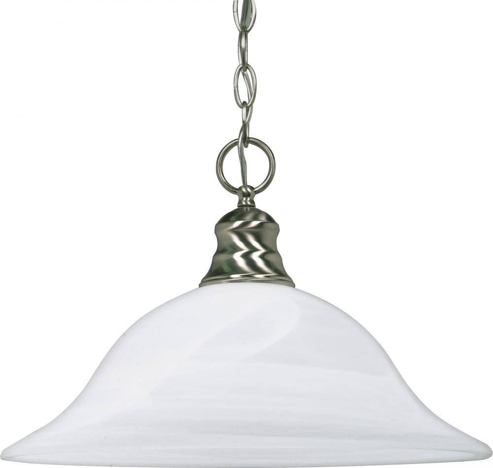 1 Light - 16" Pendant with Alabaster Glass - Brushed Nickel Finish