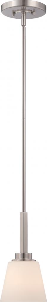 Mobili - 1 Light Mini Pendant with Satin White Glass - Brushed Nickel Finish