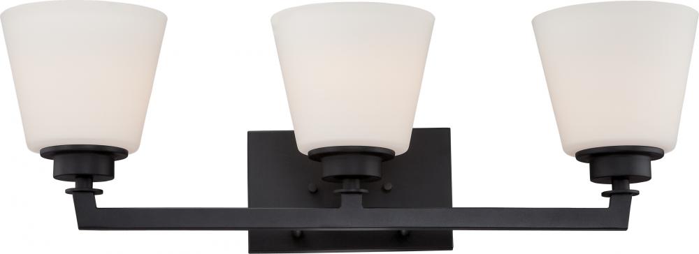 Mobili - 3 Light Vanity with Satin White Glass - Aged Bronze Finish