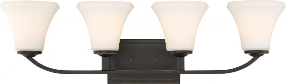 Fawn - 4 Light Vanity with Satin White Glass - Mahogany Bronze Finish