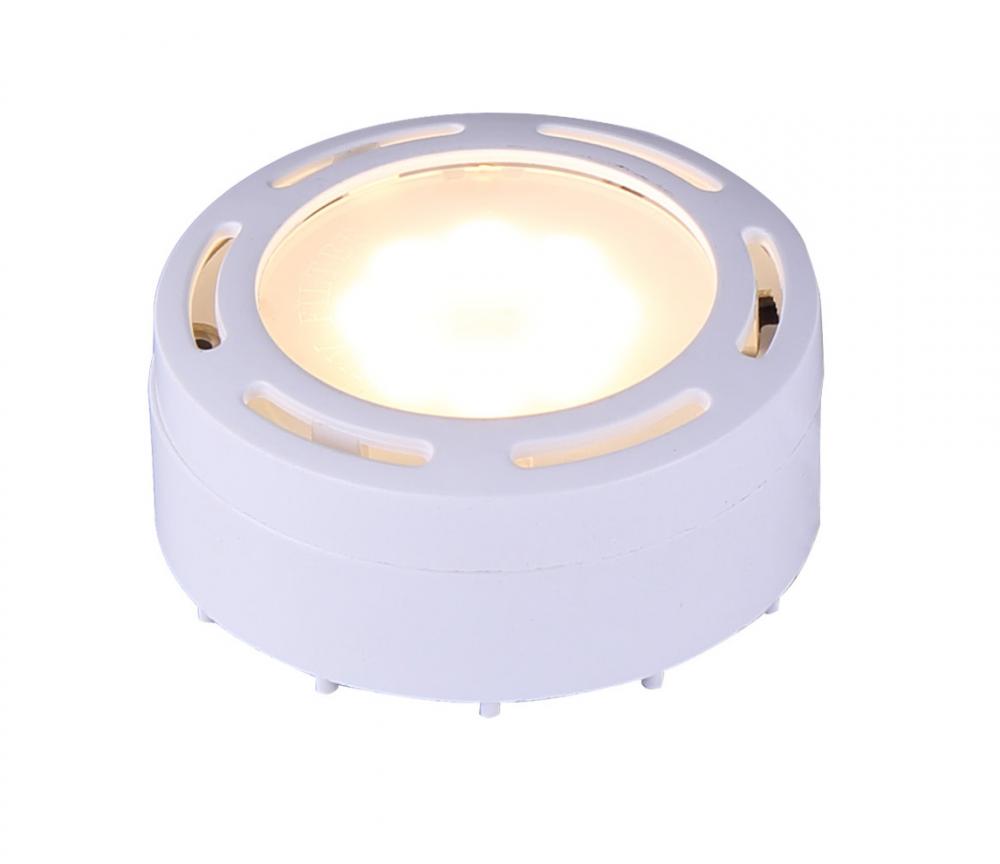 Single White LED Puck Light: 8 LED, 3000K, 320 Lumens, 4W, with connector cord