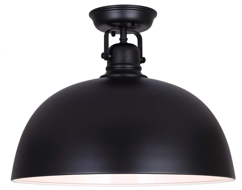 Polo 16 in. 1-Light 100-Watt Modern Matte Black Flush Mount with Matte Black Metal Shade