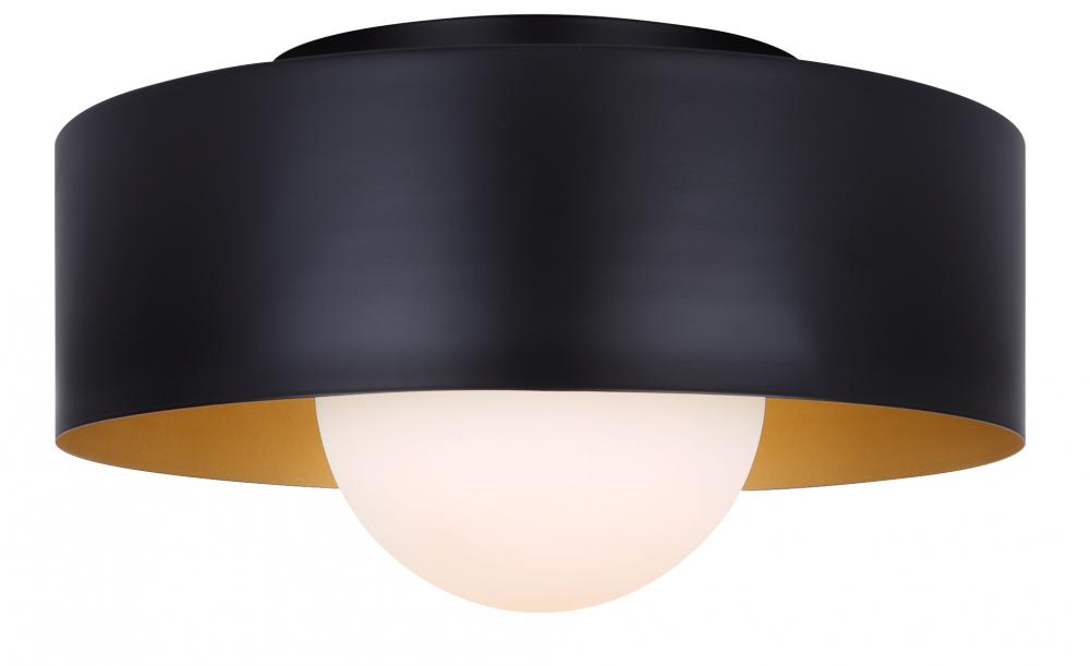 DAYLON 12.625 in. 1-Light 60-Watt Contemporary Black Flush Mount with Matte Black with Gold Metal Sh