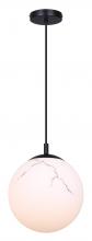 Canarm IPL2101B01BK - HALSEY 60-Watt 1 Light Black Transitional Pendant with Grey Marbled Glass Shade