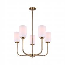 Canarm ICH1130A05GD - NOVALEE, ICH1130A05GD, 5 Lt Rod Chandelier, Flat Opal Glass, 60W Type A, 23" W x 23.5 - 53.5"