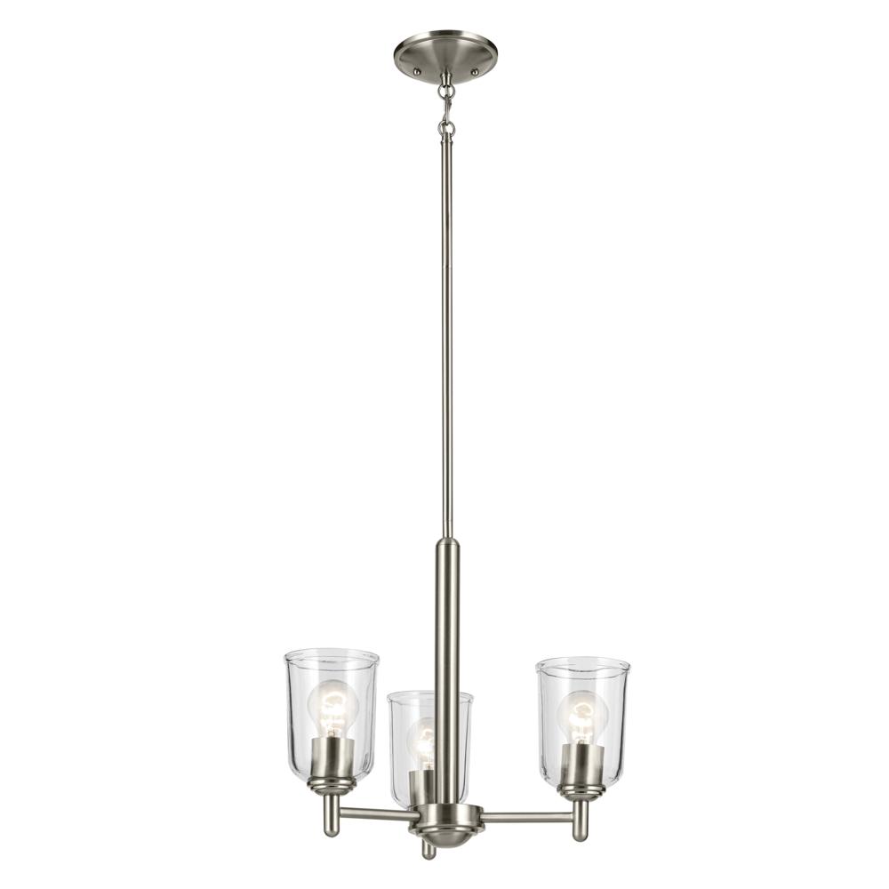 Shailene 15.25" 3-Light Mini Chandelier with Clear Glass in Brushed Nickel