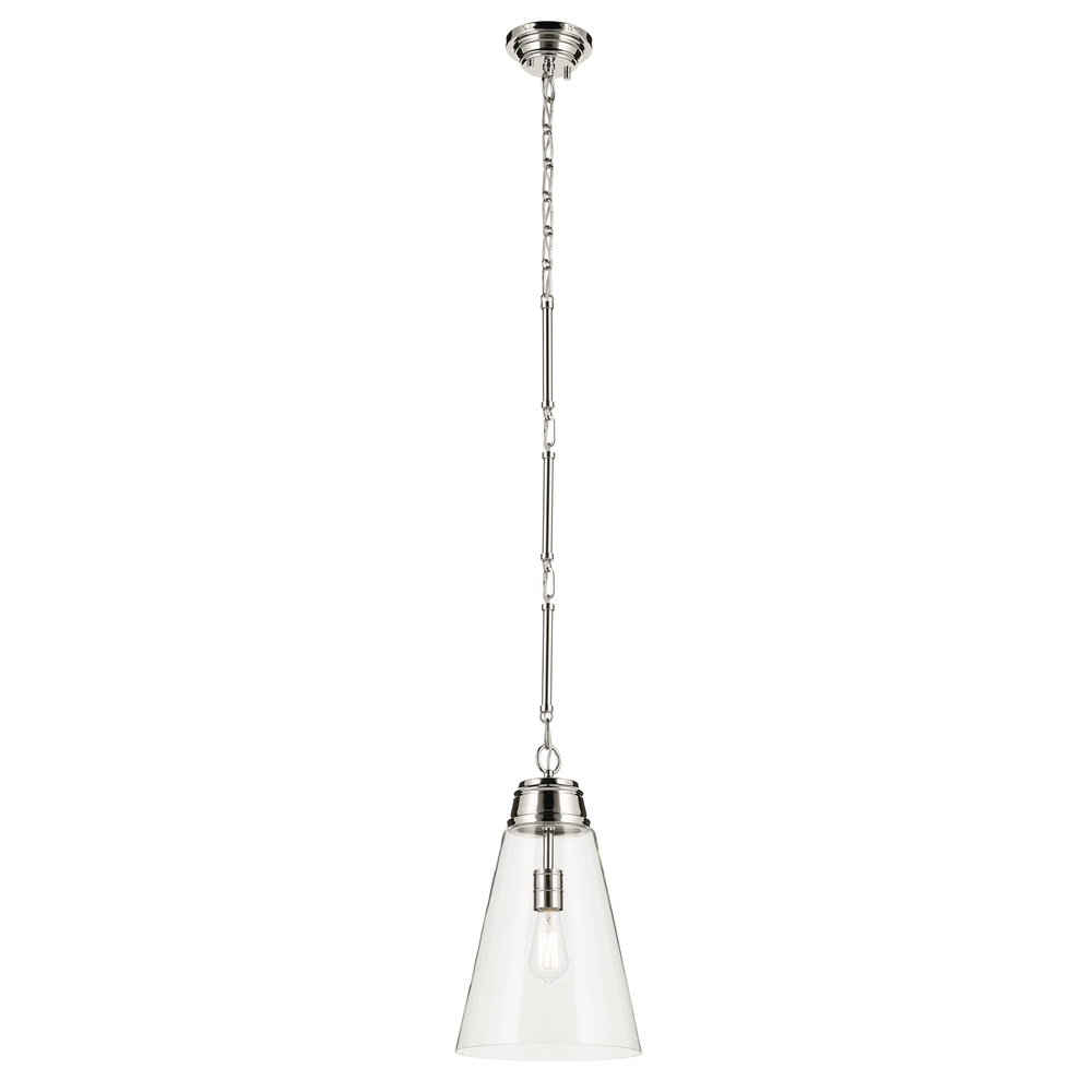 Marsailli 19" 1-Light Medium Pendant with Clear Glass in Brushed Nickel