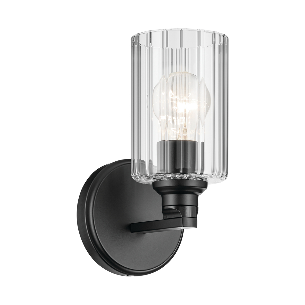 Gioe 9.5" 1-Light Wall Sconce with Clear Fluted Glass in Black