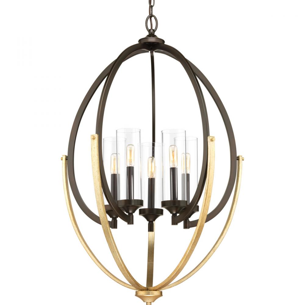 Evoke Collection Five-Light Antique Bronze Clear Glass Luxe Chandelier Light