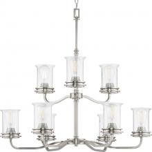 Progress P400208-009 - Winslett Collection Nine-Light Brushed Nickel Clear Seeded Glass Coastal Chandelier Light