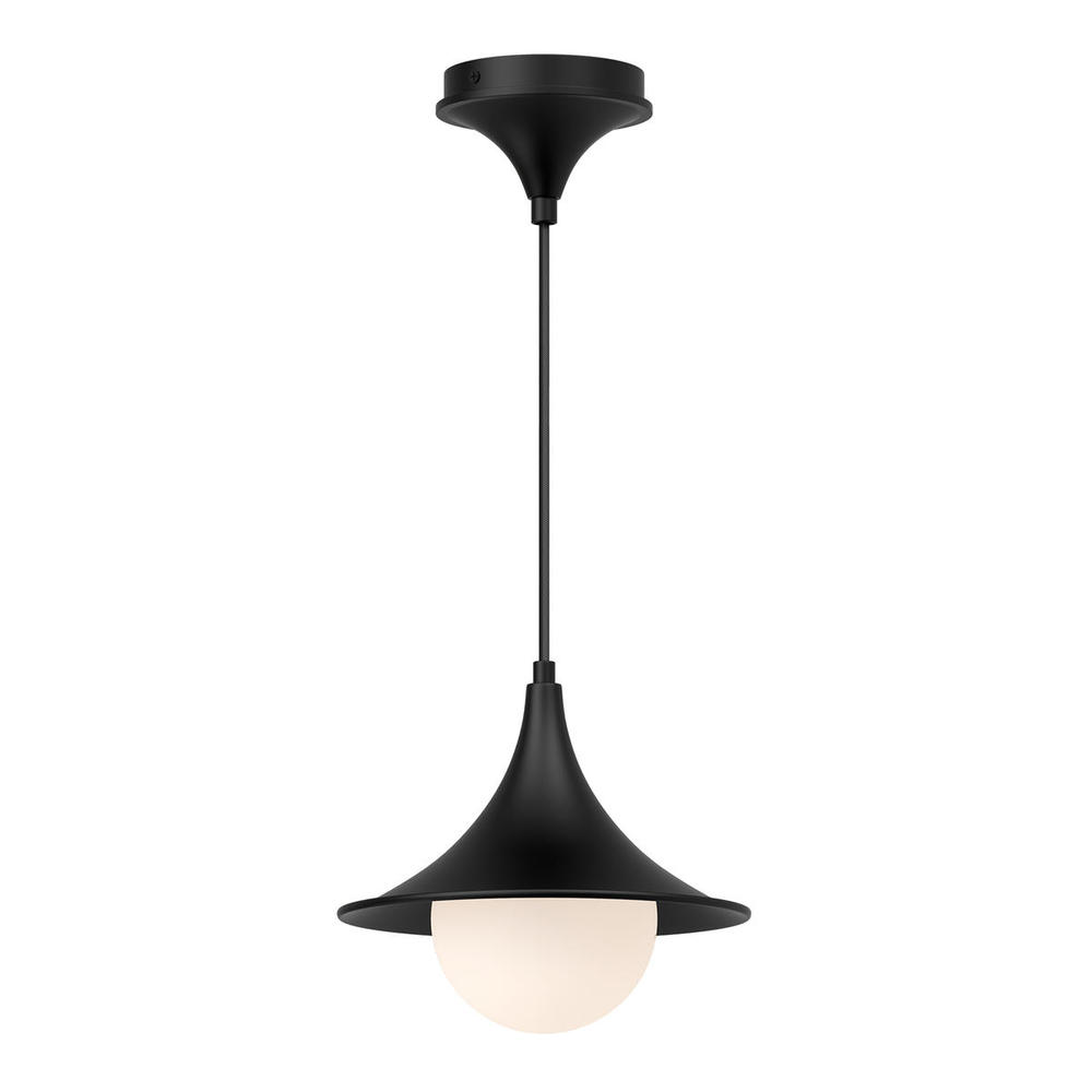 Fuji 9-in Matte Black/Opal Matte Glass 1 Light Pendant