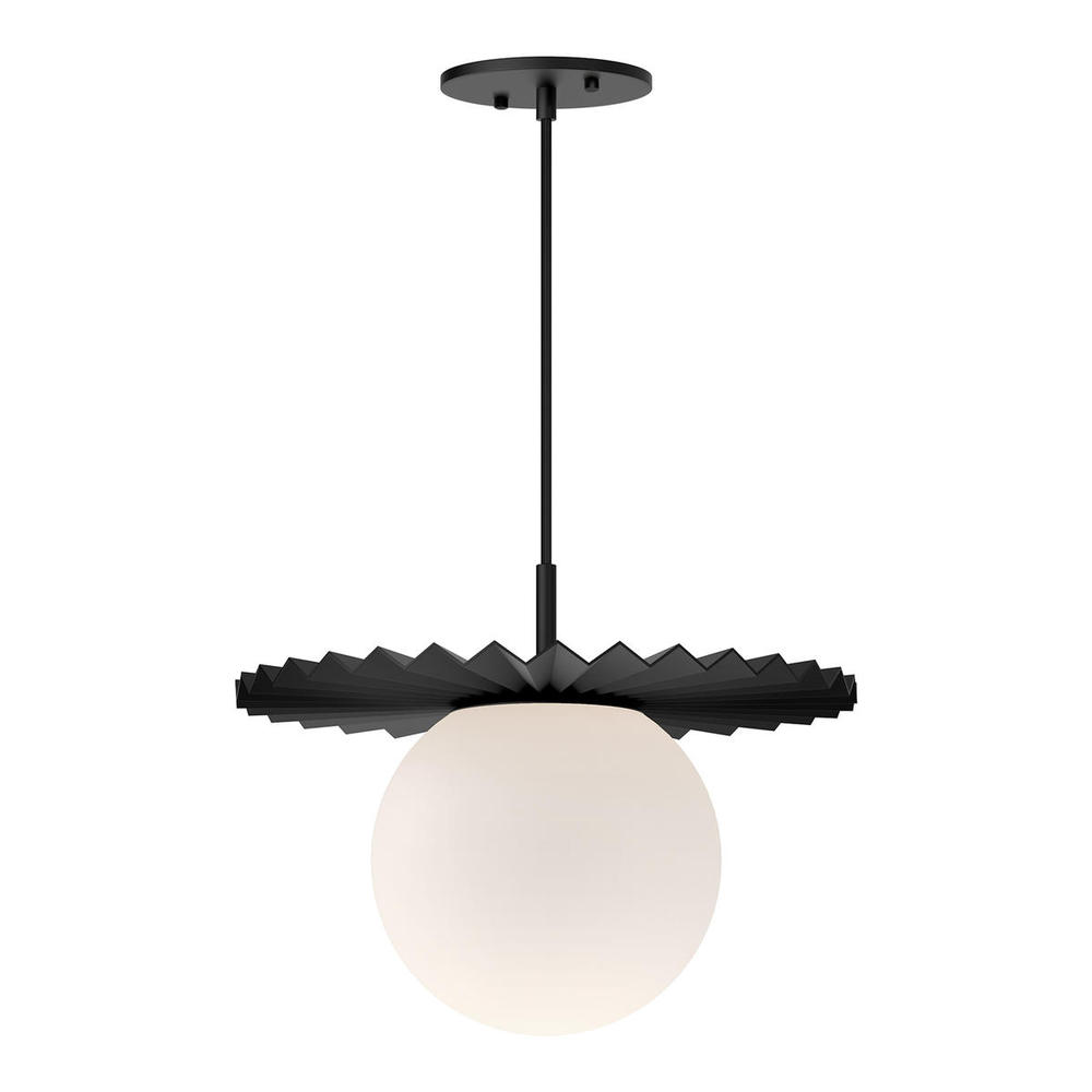 Plume 14-in Matte Black/Opal Matte Glass 1 Light Pendant