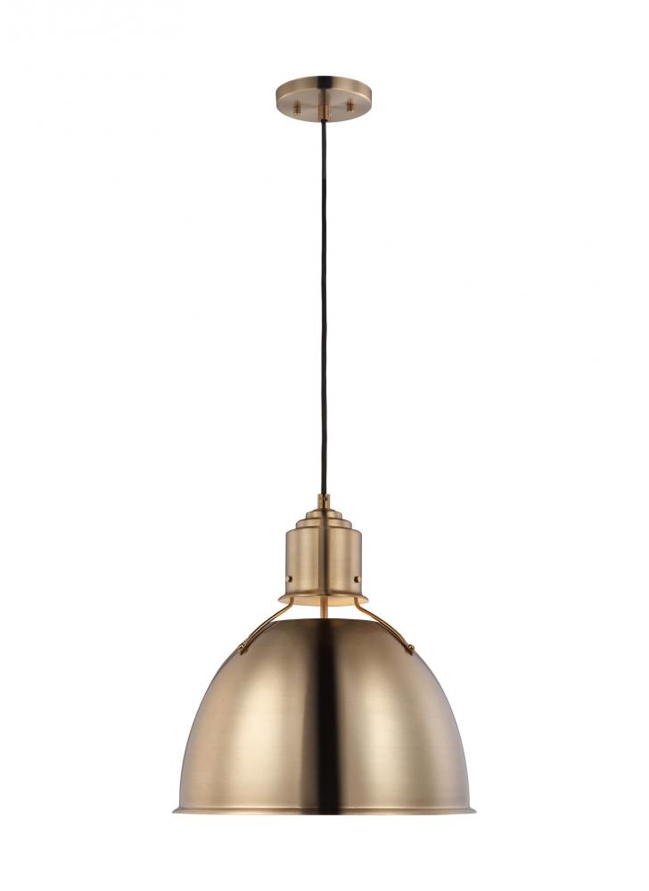 Huey modern 1-light indoor dimmable ceiling hanging single pendant light in satin brass gold finish