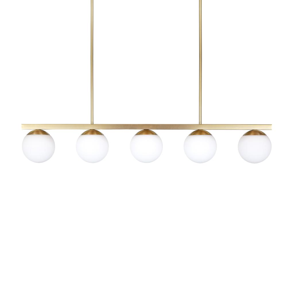 Eclipse - 5 Light Linear Pendant in Soft Gold with Opal Glass