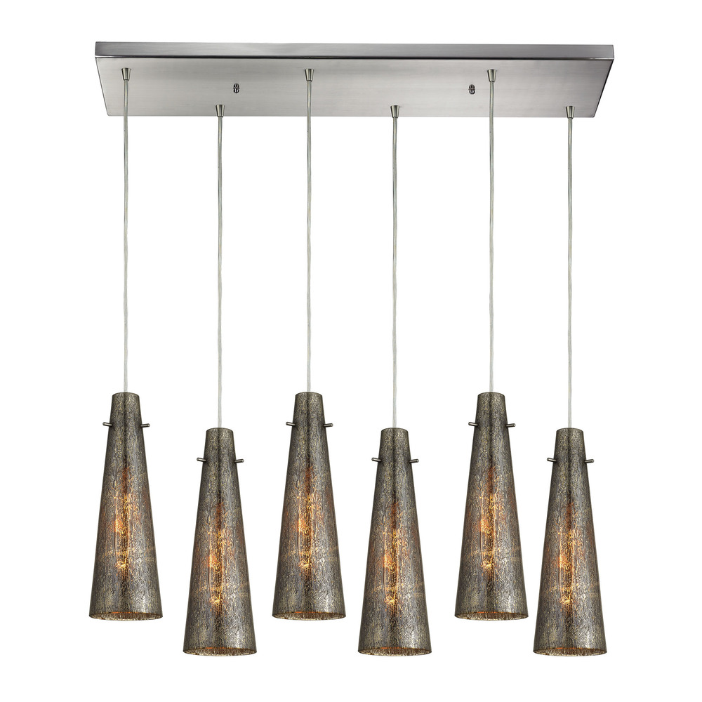 Rury 6 Light Pendant In Satin Nickel And Mercury