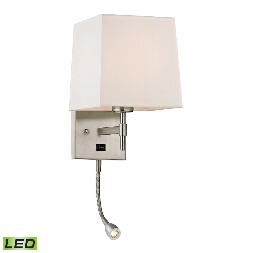 Derringer 2-Light Wall Lamp in Brushed Nickel with White Fabric Shade - Includes LED Bulbs