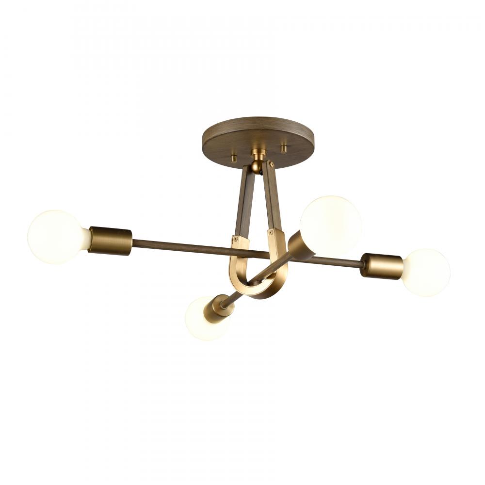 Sabine 20'' Wide 4-Light Semi Flush Mount - Pecan with Brushed Gold