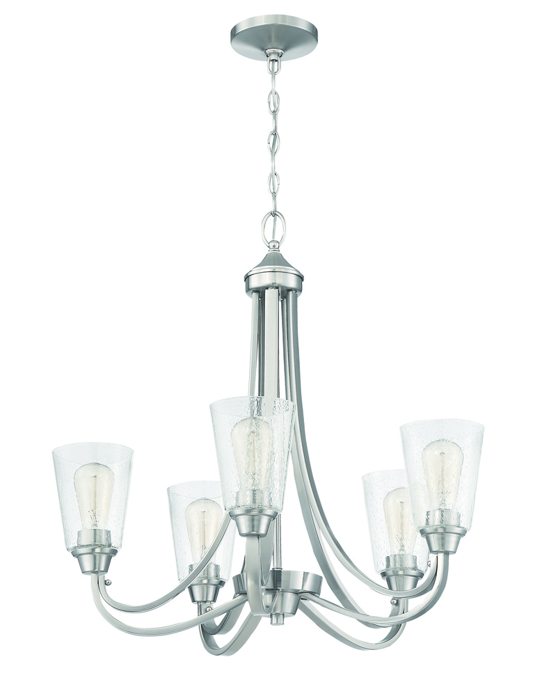 Grace 5 Light Chandelier in Brushed Polished Nickel (Clear Seeded Glass)