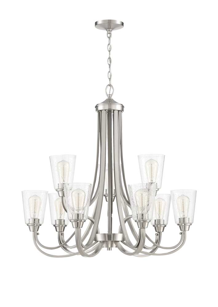 Grace 9 Light Chandelier in Brushed Polished Nickel (Clear Seeded Glass)