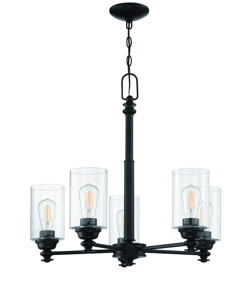 Dardyn 5 Light Chandelier in Flat Black (Clear Glass)