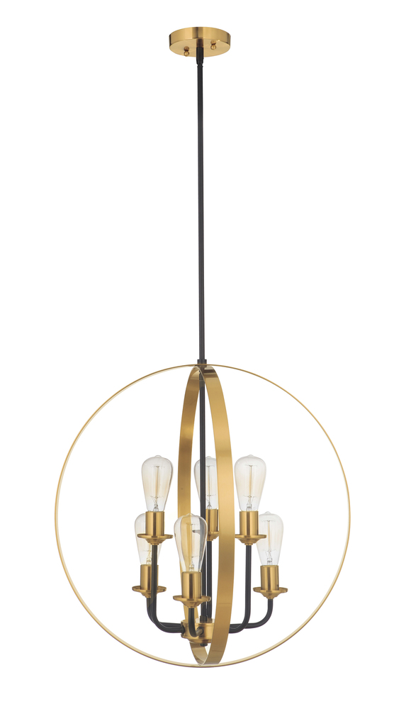 Randolph 6 Light Foyer in Flat Black/Satin Brass