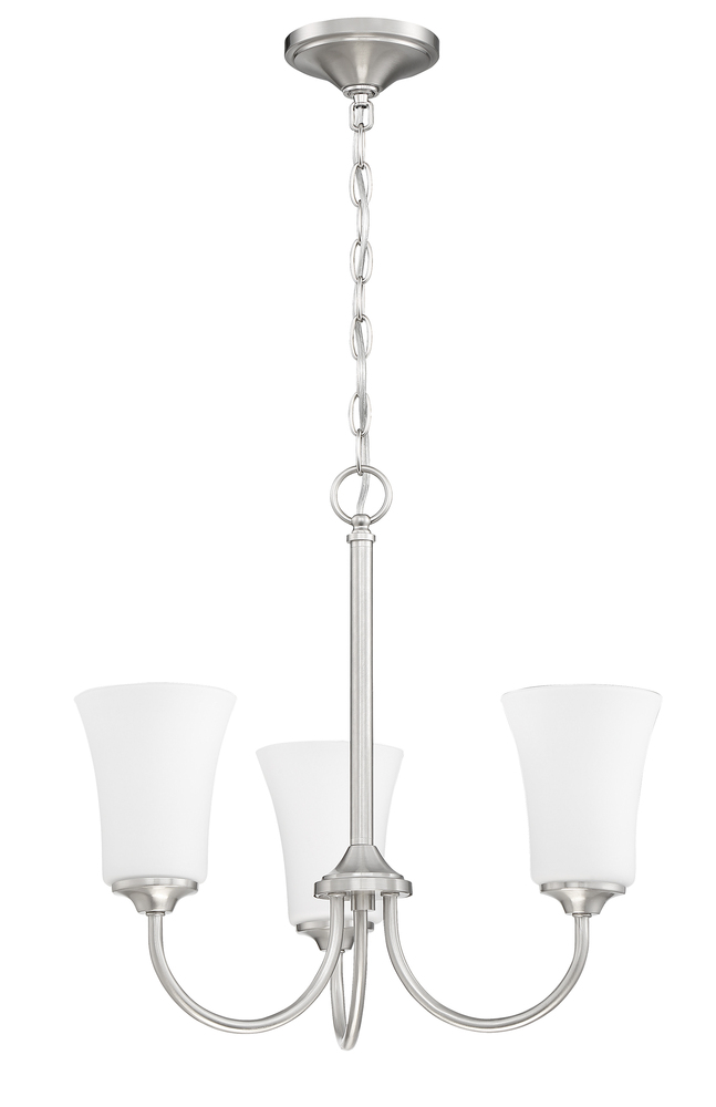 Gwyneth 3 Light Chandelier in Brushed Polished Nickel (White Glass)