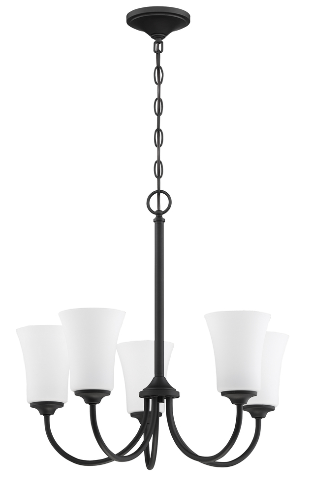 Gwyneth 5 Light Chandelier in Flat Black (White Glass)