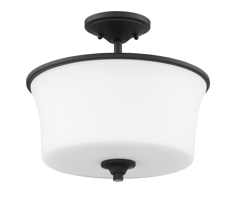 Gwyneth 2 Light Convertible Semi Flush in Flat Black (White Glass)