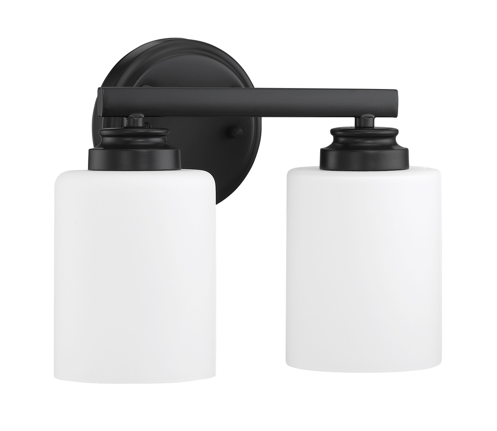 Bolden 2 Light Vanity in Flat Black (White Glass)