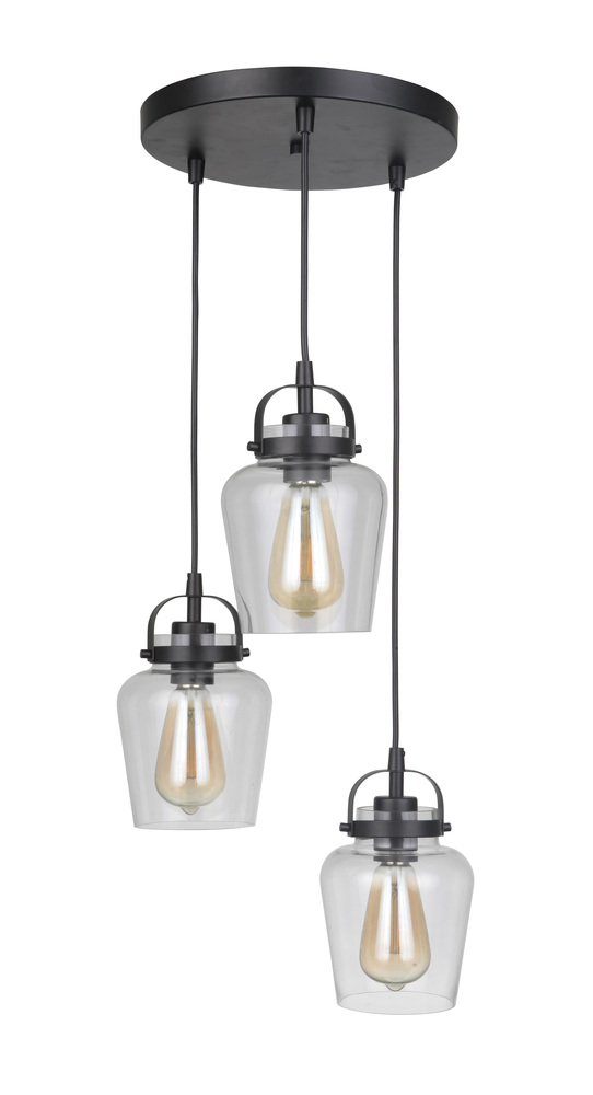 Trystan 3 Light Pendant in Flat Black