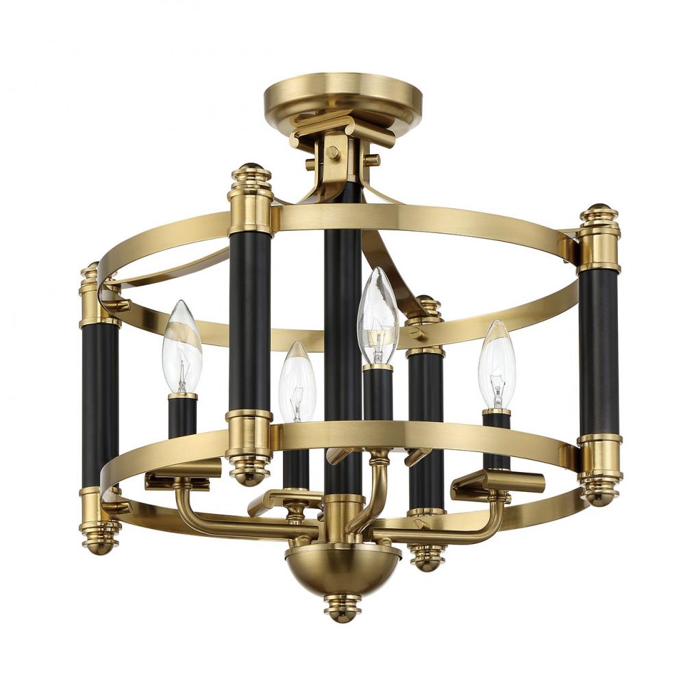 Stanza 4 Light Semi Flush in Flat Black/Satin Brass