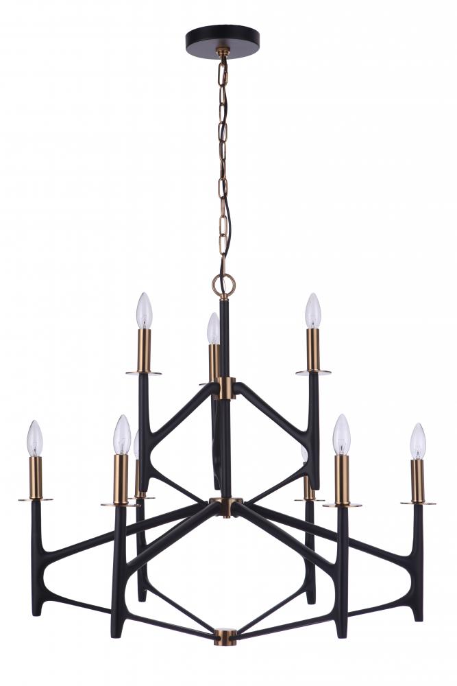 The Reserve 9 Light 2-Tier Chandelier in Flat Black/Satin Brass