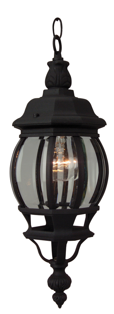 French Style 1 Light Outdoor Pendant in Textured Black