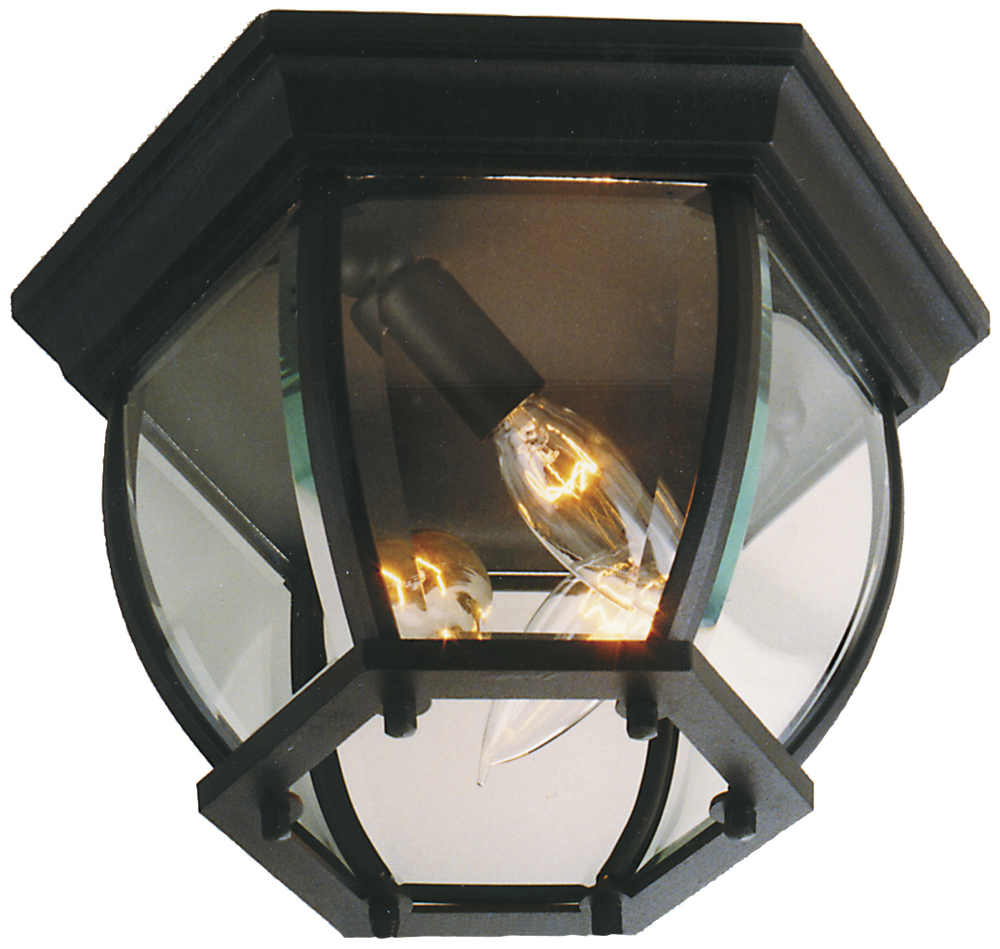 Bent Glass 3 Light Outdoor Flushmount in Textured Black